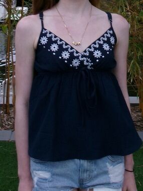 Women’s Navy Embroidered V-Neck Tank Top